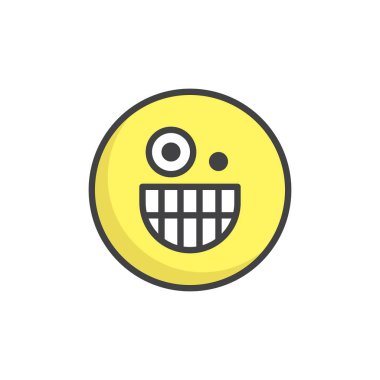 Deli yüz ifade dolu anahat simgesini, çizgi vektör işareti, üzerinde beyaz izole doğrusal renkli sembol. Emoji gülen sembolü, logo illüstrasyon. Piksel mükemmel vektör grafikleri