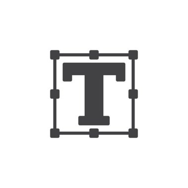 Metin t harfi simge vektör, düz işareti, üzerinde beyaz izole katı piktogram dolu. Sembol, logo illüstrasyon.