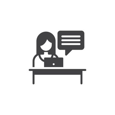 Online simge vektör, dolu düz işareti, üzerinde beyaz izole katı piktogram röportaj. Sembol, logo illüstrasyon.