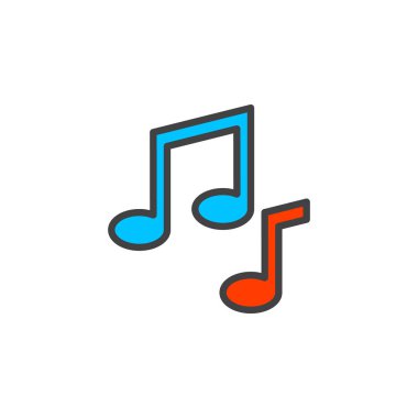 Müzik notlar dolu anahat simgesini, çizgi vektör işareti, üzerinde beyaz izole doğrusal renkli sembol. Sembol, logo illüstrasyon ayarlayın. Piksel mükemmel vektör grafikleri