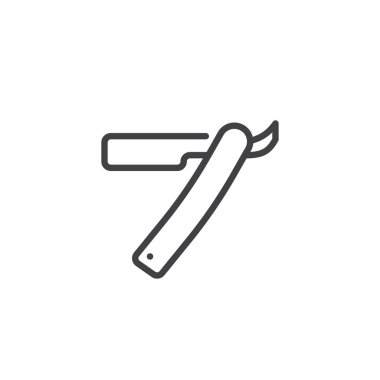 Ustura satırı simgesi, Anahat vektör işareti üzerinde beyaz izole doğrusal stil piktogram. Sembol, logo illüstrasyon. Düzenlenebilir kontur