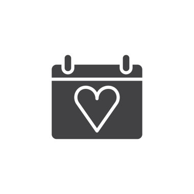 Takvim kalp simgesi ile vektör, dolu düz işareti, üzerinde beyaz izole katı piktogram. Sevgi ve Sevgililer günü sembolü, logo illüstrasyon.