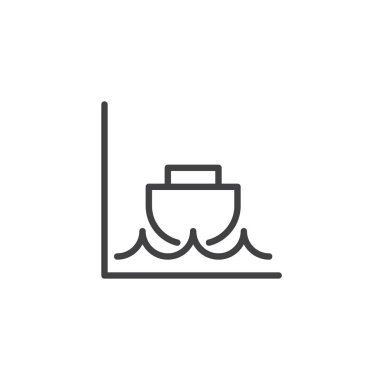 Düşük tide satırı simgesi, Anahat vektör işareti üzerinde beyaz izole doğrusal stil piktogram. Sembol, logo illüstrasyon. Düzenlenebilir kontur