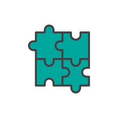 Bulmaca doldurulmuş anahat simgesini, çizgi vektör işareti, üzerinde beyaz izole doğrusal renkli sembol. Eklentileri sembolü, logo illüstrasyon. Piksel mükemmel vektör grafikleri