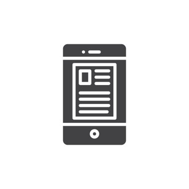 Belgeyi simge vektör, akıllı telefon ve iş düz işareti, üzerinde beyaz izole katı piktogram dolu. Elektronik kitap simgesi, logo illüstrasyon.