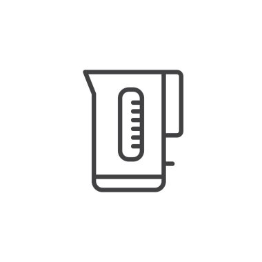 Çaydanlık satırı simgesi, Anahat vektör işareti üzerinde beyaz izole doğrusal stil piktogram. Sembol, logo illüstrasyon. Düzenlenebilir kontur