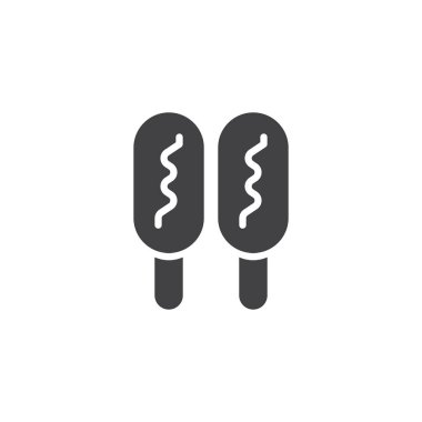 Sosis şiş simge vektör, düz işareti, üzerinde beyaz izole katı piktogram dolu. Sembol, logo illüstrasyon.