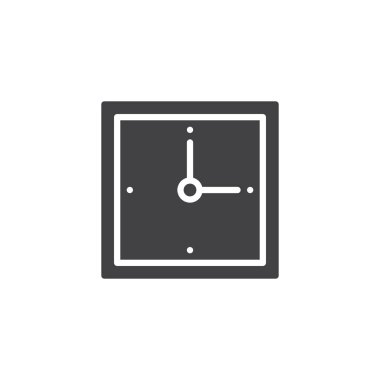 Duvar kare saat simge vektör, dolu düz işareti, üzerinde beyaz izole katı piktogram. Sembol, logo illüstrasyon.