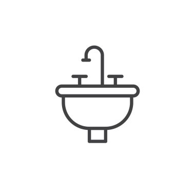 Satırı simgesi lavabo, vektör işareti, anahat üzerinde beyaz izole doğrusal stil piktogram. Sembol, logo illüstrasyon. Düzenlenebilir kontur