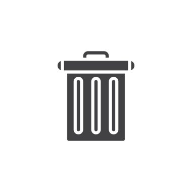 Çöp kutusu simge vektör, dolu düz işareti, üzerinde beyaz izole katı piktogram. Sembol, logo illüstrasyon.