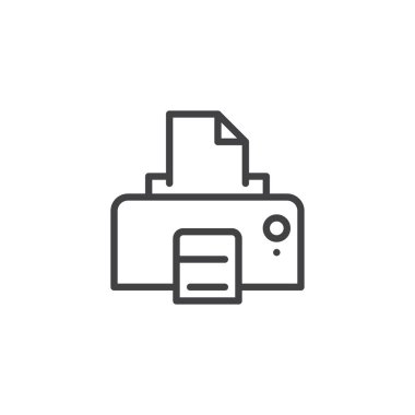 Yazıcı kağıt çizgi simgesiyle Anahat vektör işareti, üzerinde beyaz izole doğrusal stil piktogram. Sembol, logo illüstrasyon. Düzenlenebilir kontur