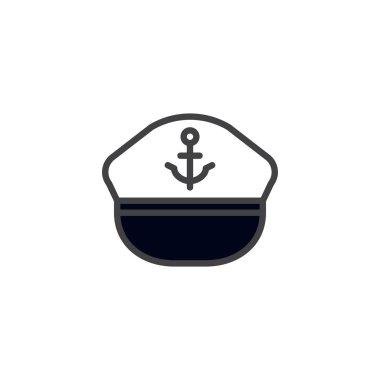 Deniz şapka dolu anahat simgesini, çizgi vektör işareti, üzerinde beyaz izole doğrusal renkli sembol. Sembol, logo illüstrasyon. Piksel mükemmel vektör grafikleri