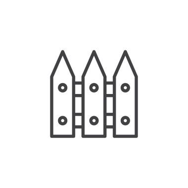 Bahçe Çit satırı simgesi, vektör işareti, anahat üzerinde beyaz izole doğrusal stil piktogram. Bariyer sembolü, logo illüstrasyon koru. Düzenlenebilir kontur