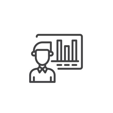 Analytics satır simgesi, Anahat vektör işareti, üzerinde beyaz izole doğrusal stil piktogram. Sembol, logo illüstrasyon. Düzenlenebilir kontur