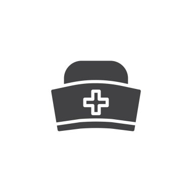 Tıbbi şapka simge vektör, düz işareti, üzerinde beyaz izole katı piktogram dolu. Sembol, logo illüstrasyon.