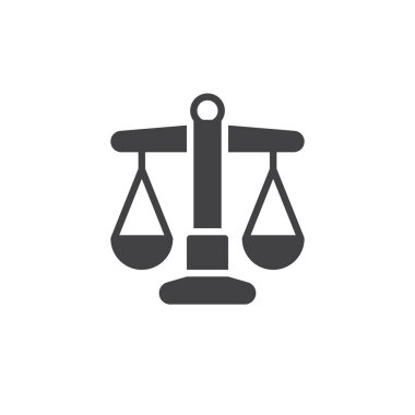 Terazi simge vektör, düz işareti, üzerinde beyaz izole katı piktogram dolu. Sembol, logo illüstrasyon.