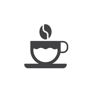 Kahve ve kahve çekirdeği simge vektör, dolu düz işareti, üzerinde beyaz izole katı piktogram. Sembol, logo illüstrasyon.