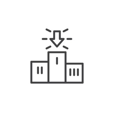 Podyum ve satır kutsal kişilerin resmi, vektör işareti, Anahat ok üzerinde beyaz izole doğrusal stil piktogram. Başarı simgesi, logo illüstrasyon. Düzenlenebilir kontur