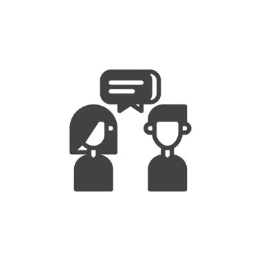 Konuşma simge vektör, düz işareti, üzerinde beyaz izole katı piktogram dolu. Sembol, logo illüstrasyon.