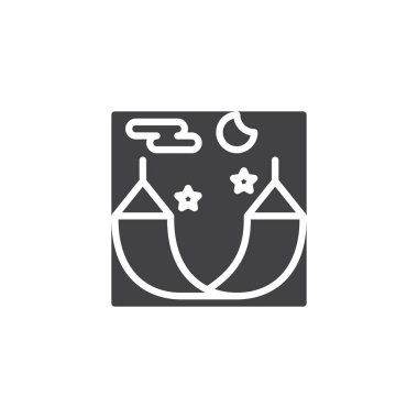 Hamak simge vektör, dolu düz işareti, üzerinde beyaz izole katı piktogram uyku. Sembol, logo illüstrasyon.