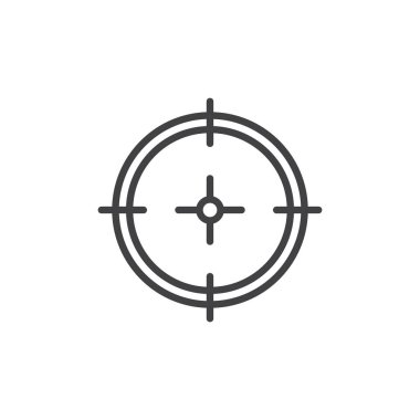 Amacı satırı simgesi, vektör işareti, anahat üzerinde beyaz izole doğrusal stil piktogram. Hedef simgesi, logo illüstrasyon. Düzenlenebilir kontur