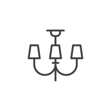 Avizeler ışıklar satır simgesi, Anahat vektör işareti, üzerinde beyaz izole doğrusal stil piktogram. EIIing aydınlatma sembolü, logo illüstrasyon. Düzenlenebilir kontur