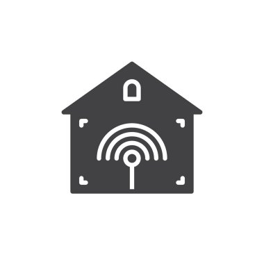 Akıllı ev simgesini vektör, dolu düz işareti, üzerinde beyaz izole katı piktogram. Sembol, logo illüstrasyon. Piksel mükemmel vektör grafikleri