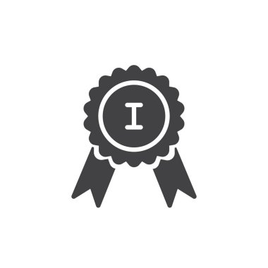 Prim ödülü simge vektör, düz işareti, üzerinde beyaz izole katı piktogram dolu. Başarı rozet sembol, logo illüstrasyon.