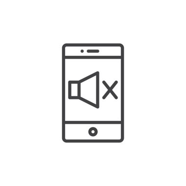 Ses sessiz smartphone hat simgesini, Anahat vektör işareti üzerinde beyaz izole doğrusal stil piktogram. Sembol, logo illüstrasyon. Düzenlenebilir kontur