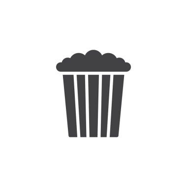 Patlamış mısır kutusu simge vektör, düz işareti, üzerinde beyaz izole katı piktogram dolu. Sembol, logo illüstrasyon.