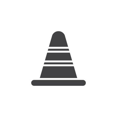 Trafik koni simge vektör, dolu düz işareti, üzerinde beyaz izole katı piktogram. Sembol, logo illüstrasyon.