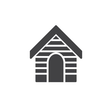 Köpek köpek kulübesi simge vektör, dolu düz işareti, üzerinde beyaz izole katı piktogram. House sembolü, logo illüstrasyon.