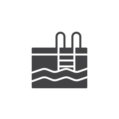 Yüzme Havuzu simge vektör, düz işareti, üzerinde beyaz izole katı piktogram dolu. Sembol, logo illüstrasyon.