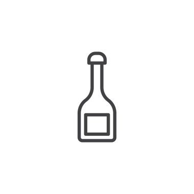 Şampanya şişesi satırı simgesi, Anahat vektör işareti üzerinde beyaz izole doğrusal stil piktogram. Sembol, logo illüstrasyon. Düzenlenebilir kontur