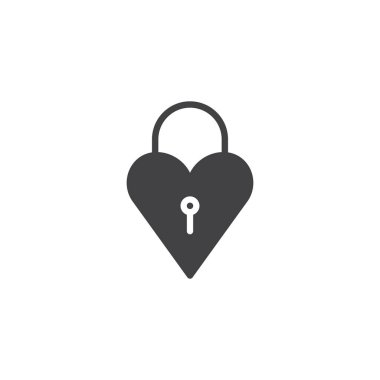 Kalp asma kilit simgesi vektör, dolu düz işareti, üzerinde beyaz izole katı piktogram. Sembol, logo illüstrasyon.