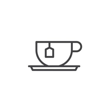 Çay bardağı çay poşeti çizgi simgesiyle Anahat vektör işareti, üzerinde beyaz izole doğrusal stil piktogram. Sembol, logo illüstrasyon. Düzenlenebilir kontur