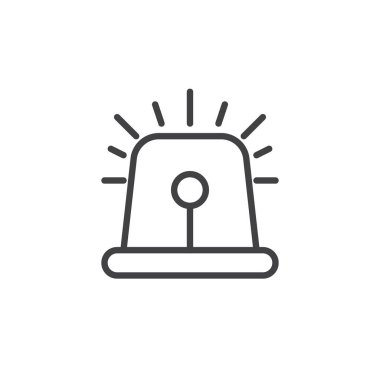 Siren satırı simgesi, Anahat vektör işareti üzerinde beyaz izole doğrusal stil piktogram. Alarm sembolü, logo illüstrasyon. Düzenlenebilir kontur