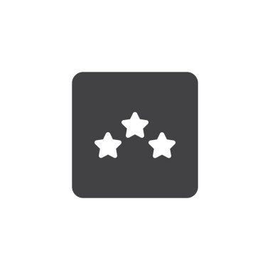 Üç yıldızlı otel değerlendirmesi simge vektör, düz işareti, üzerinde beyaz izole katı piktogram dolu. Sembol, logo illüstrasyon.