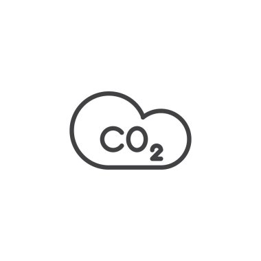 Karbon dioksit ve bulut satırı simgesi, Anahat vektör işareti, üzerinde beyaz izole doğrusal stil piktogram. CO2 sembolü, logo illüstrasyon. Düzenlenebilir kontur