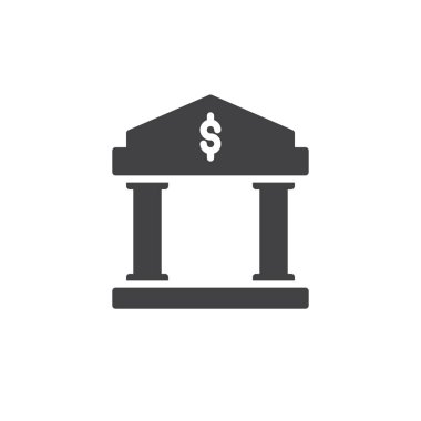 Banka Binası simge vektör, dolu düz işareti, üzerinde beyaz izole katı piktogram. Sembol, logo illüstrasyon.