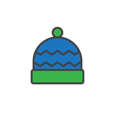 Kış Yün şapka dolu anahat simgesini, çizgi vektör işareti, üzerinde beyaz izole doğrusal renkli sembol. Sembol, logo illüstrasyon. Piksel mükemmel vektör grafikleri