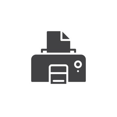 Yazıcı kağıt simge vektör ile düz işareti, üzerinde beyaz izole katı piktogram dolu. Sembol, logo illüstrasyon.