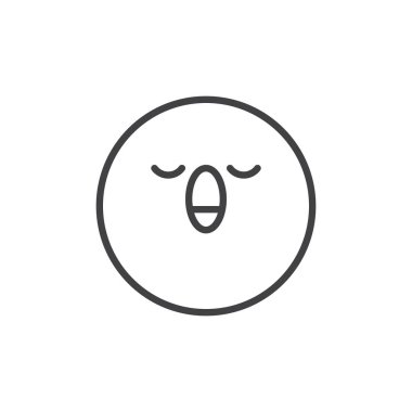 Sıkılmış yüz ifade satır simgesi, Anahat vektör işareti üzerinde beyaz izole doğrusal stil piktogram. Emoji gülen sembolü, logo illüstrasyon. Düzenlenebilir kontur