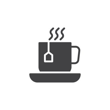 Bir fincan sıcak çay simge vektör, dolu düz işareti, üzerinde beyaz izole katı piktogram. Sembol, logo illüstrasyon.