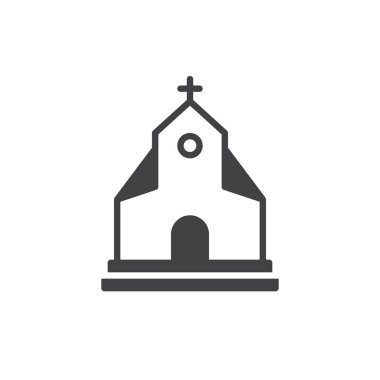Simge vektör, bina kilise düz işareti, üzerinde beyaz izole katı piktogram dolu. Sembol, logo illüstrasyon.
