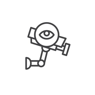 CCTV görünümü satırı simgesi, Anahat vektör işareti üzerinde beyaz izole doğrusal stil piktogram. Gözetimi simgesi, logo illüstrasyon. Düzenlenebilir kontur