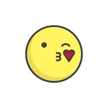 Üfleme öpücük yüz ifade dolu anahat simgesini, çizgi vektör işareti, üzerinde beyaz izole doğrusal renkli sembol. Emoji gülen sembolü, logo illüstrasyon. Piksel mükemmel vektör grafikleri