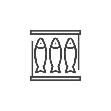 Balık paket satırı simgesi, vektör işareti, anahat üzerinde beyaz izole doğrusal stil piktogram. Sembol, logo illüstrasyon. Düzenlenebilir kontur