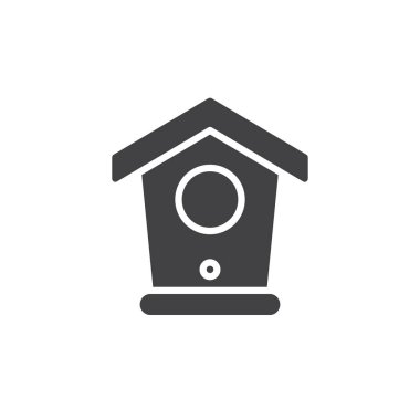 Kuş evini simge vektör, düz işareti, üzerinde beyaz izole katı piktogram dolu. Sembol, logo illüstrasyon.