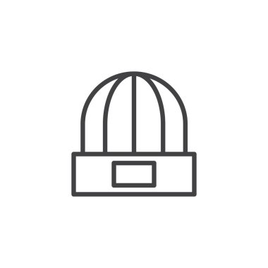 Kış şapka satırı simgesi, vektör işareti, anahat üzerinde beyaz izole doğrusal stil piktogram. Sembol, logo illüstrasyon. Düzenlenebilir kontur